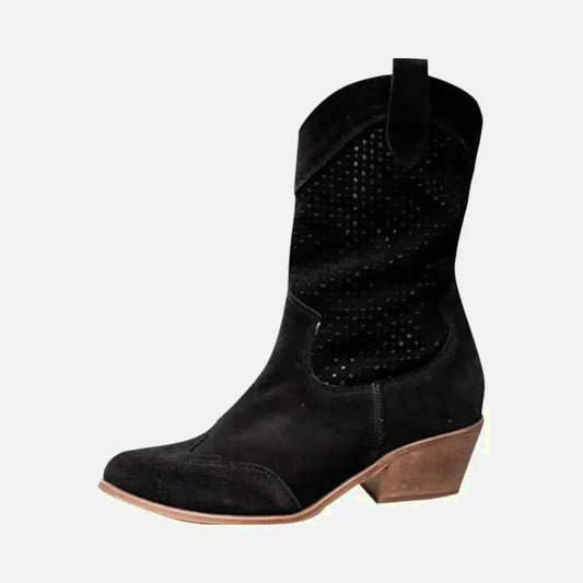 Chaussures santiags pour femme Yehaw noir, en cuir, avec détails élégants et semelle robuste, taille 35.