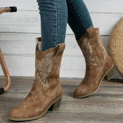Santiags pour femmes Yehaw Barbara en marron avec détails en cuir, chaussure élégante et confortable, pointure 36