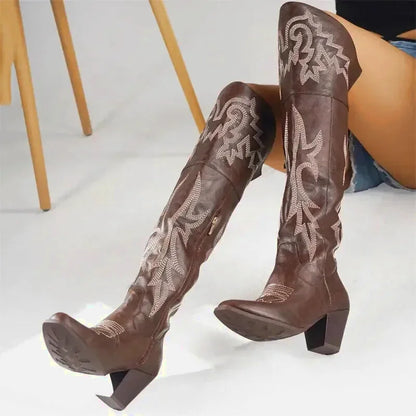 Santiags pour femme Yehaw Beatrice en marron, chaussures en cuir avec talon, style élégant et tendance.