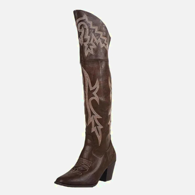 Chaussures santiag pour femme Yehaw Beatrice en marron, vue de profil, avec détails en cuir et design élégant.