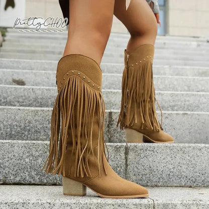Bottines pour femme Yehaw Bella Santiag en marron, design élégant et confort, vue de face sur fond blanc.