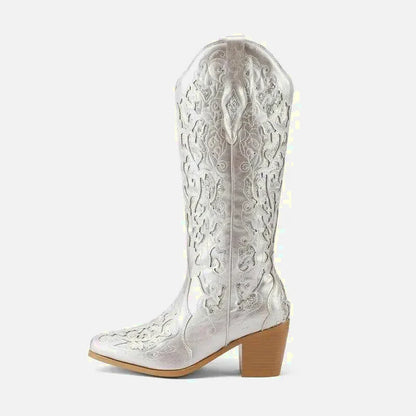 Bottes santiags pour femme Yehaw Bernarda en argent, détail en cuir, style western élégant, pointure 34.
