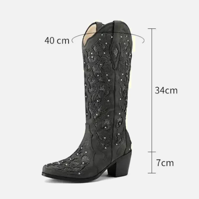 Santiags pour femme Yehaw Bernarda en noir, chaussures en cuir avec détails élégants, vue de face sur fond neutre.