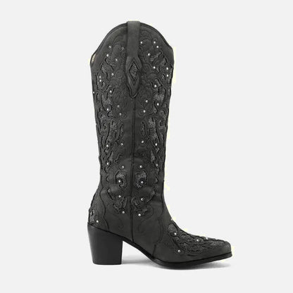 Santiags pour femme Yehaw Bernarda en cuir noir, chaussures élégantes et confortables, mode western chic.