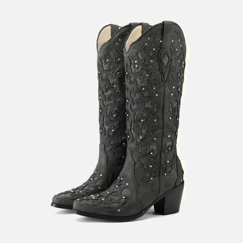 Santiags pour femme Yehaw Bernarda en cuir noir, chaussures élégantes et confortables, taille 34.5, style western moderne.