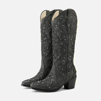 Santiags pour femme Yehaw Bernarda en cuir noir, chaussures élégantes et confortables, taille 34.5, style western moderne.
