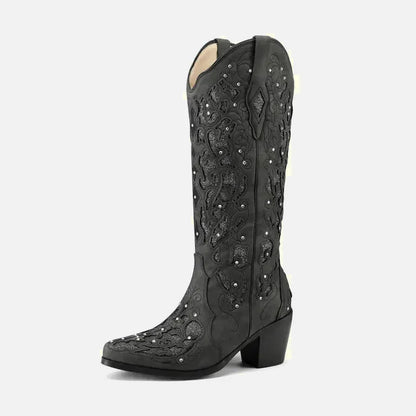 Santiags pour femme Yehaw Bernarda noires en cuir avec détails élégants, chaussure tendance et confortable.