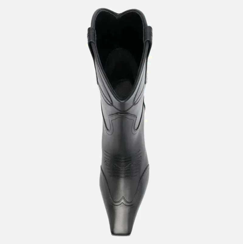 Chaussures santiags pour femme Yehaw BERTA en noir, en cuir avec détails stylés et talon moyen.