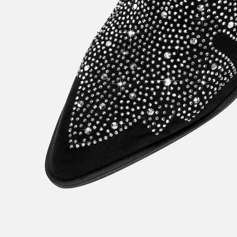 Bessies santiags pour femme Yehaw en cuir noir, style western avec talon moyen, sur fond blanc.