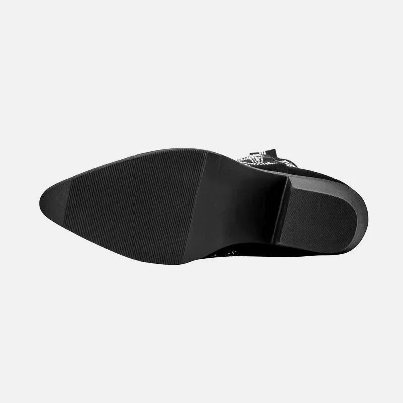 Bessie santiag pour femme Yehaw en cuir noir, talon moyen, style décontracté avec coutures visibles, modèle élégant et confortable.
