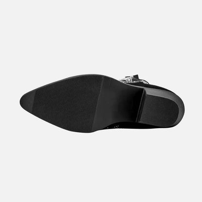 Bessie santiag pour femme Yehaw en cuir noir, talon moyen, style décontracté avec coutures visibles, modèle élégant et confortable.