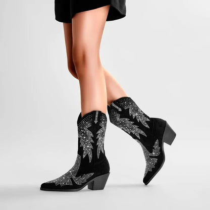 Chaussures santiag noires BESSIE pour femme de la marque Yehaw, semelle en cuir et design tendance, taille 36.