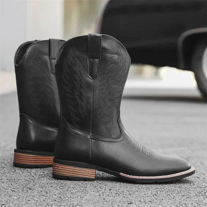 Chaussures Billy Santiag pour homme Yehaw en noir, vue de profil mettant en valeur le style élégant et la finition du produit.
