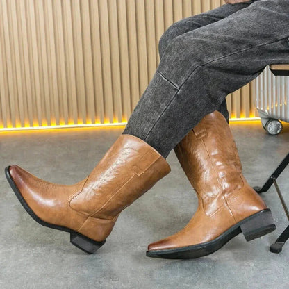 Chaussures santiags pour homme Yehaw Santiag Marron, en cuir, avec détails décoratifs, taille 38, mode masculine élégante.