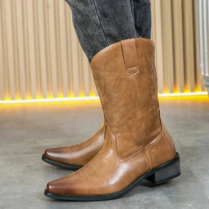 Chaussures santiags pour homme Yehaw Santiag marron, style western, en cuir avec détails ornementaux, pointure 38.