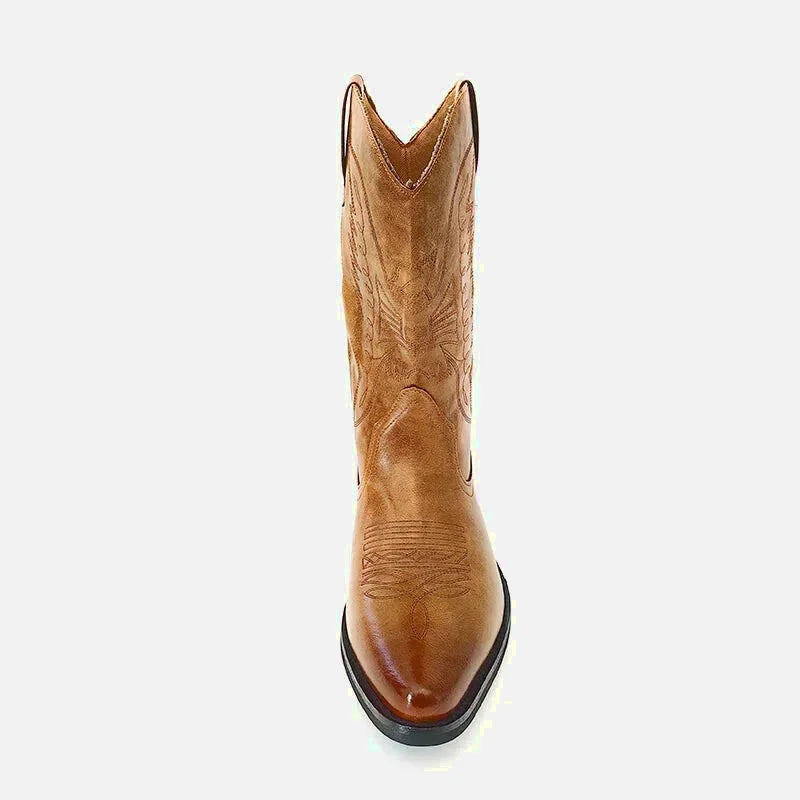 Chaussures homme Yehaw Santiag marron avec détails en cuir, semelle robuste et style élégant.