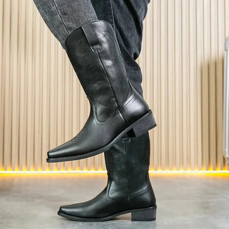 Chaussures santiags pour homme Yehaw Santiag noir, en cuir élégant avec détails traditionnels, pointure 38.