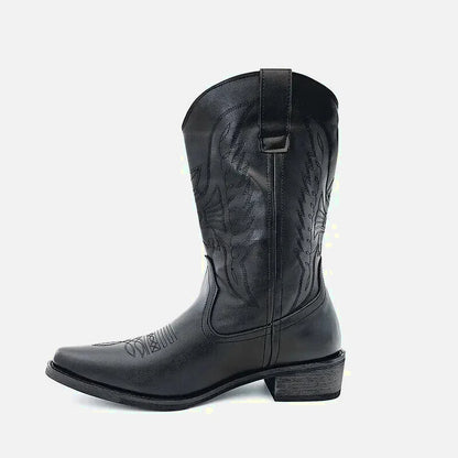 Chaussures masculines Yehaw Santiag noir pour homme, en cuir, avec détails élégants et semelle robuste.