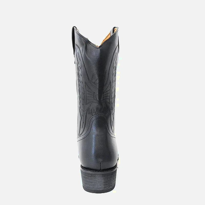 Chaussures santiags pour homme Yehaw noir, en cuir, avec détails classiques et semelle robuste, style western élégant.