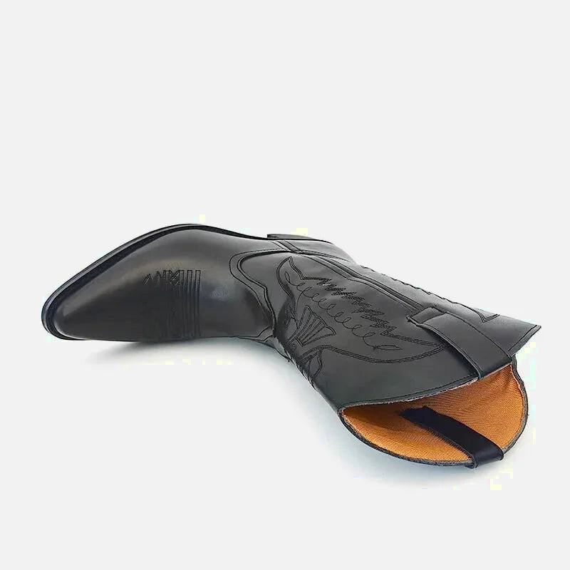 Santiags pour homme Yehaw noir, en cuir, avec détails décoratifs, chaussures élégantes pour homme.