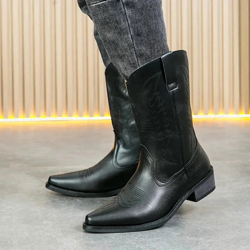 Chaussures santiags pour homme Yehaw en noir, style décontracté avec détails en cuir, taille 38.