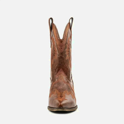 Bottes santiag pour femme Yehaw Camila en marron, style élégant avec finition en cuir et talon moyen.