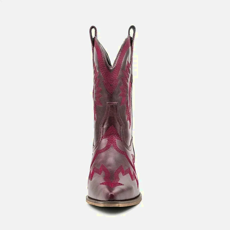 Bottines pour femme Camila Santiag Yehaw rouge avec talon, en cuir, style élégant et tendance.