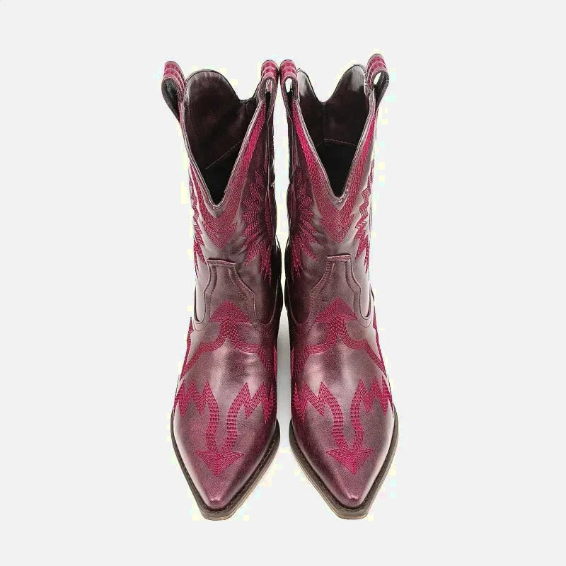 Escarpins pour femme CAMILA Santiag Yehaw de couleur rouge, en cuir, avec talon moyen, style élégant et tendance.