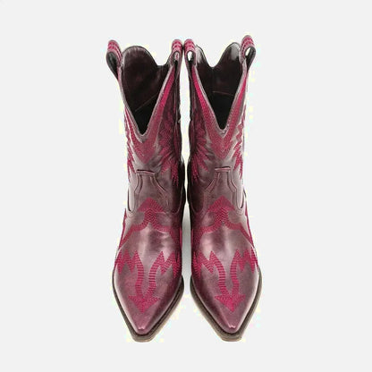 Escarpins pour femme CAMILA Santiag Yehaw de couleur rouge, en cuir, avec talon moyen, style élégant et tendance.