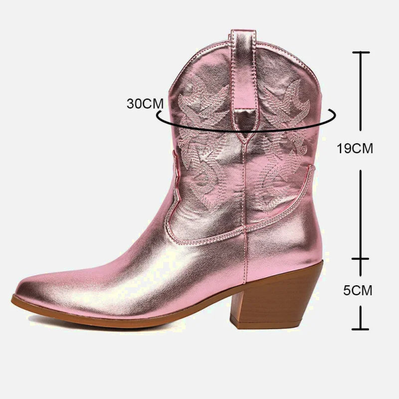 Chaussures santiag pour femme Carla Yehaw en rose, détail élégant et style classique, vue de face.