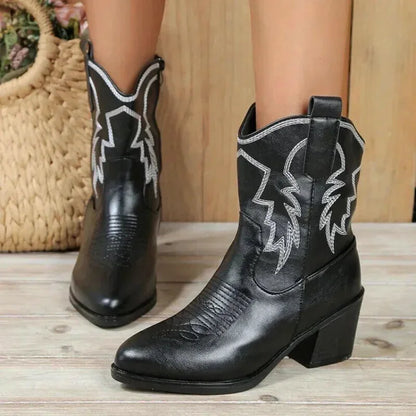 Chaussures santiag pour femme Yehaw Carmela en cuir noir, style élégant avec détails sophistiqués, pointure 36.5.