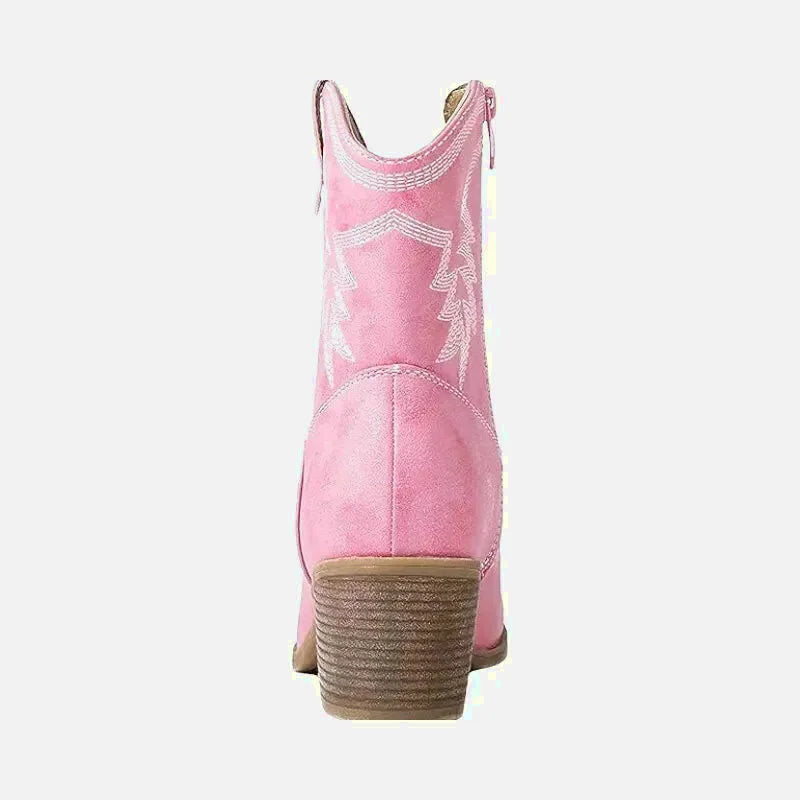 Chaussures santiags pour femme CARMELA Yehaw de couleur rose, avec détails en cuir et style élégant.