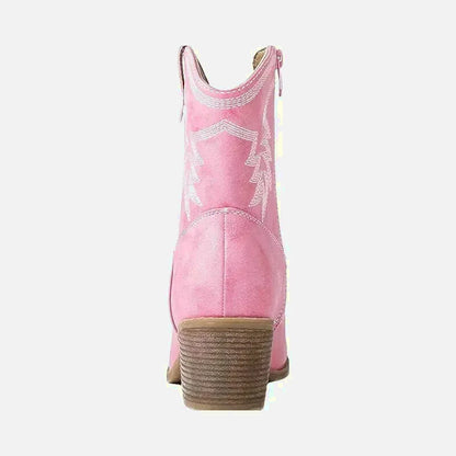 Chaussures santiags pour femme CARMELA Yehaw de couleur rose, avec détails en cuir et style élégant.