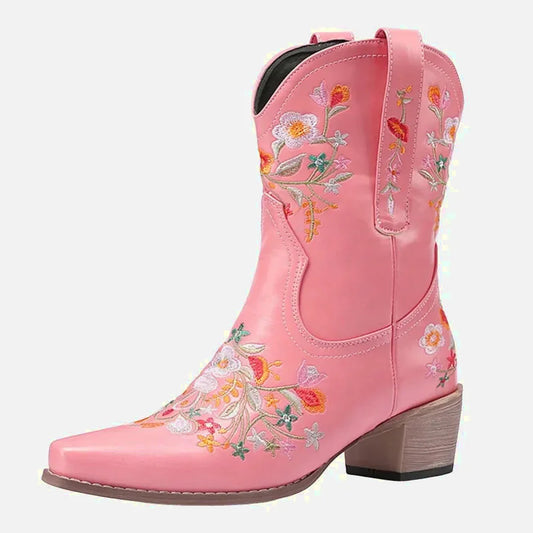 Chaussures santiags pour femme Yehaw Carmen Santiag Rose, bottines élégantes avec détails en rose pâle.