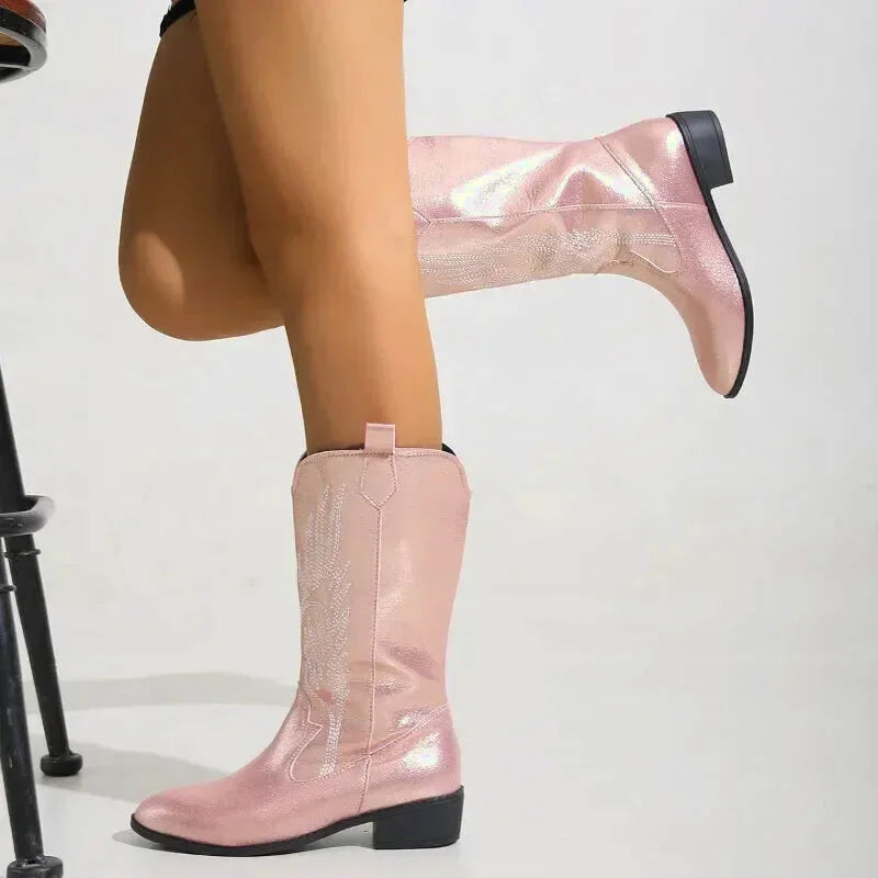 Santiag pour femme Yehaw Catalina Rose, chaussures en cuir rose avec détails élégants, pointure 36.