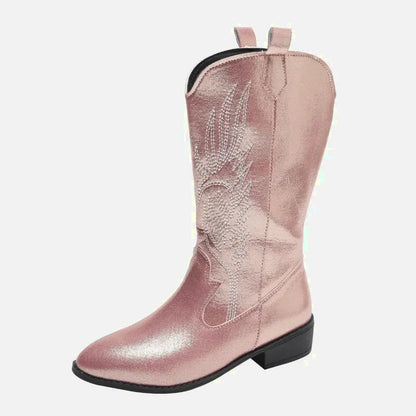 Chaussures santiag pour femme Yehaw Catalina en rose, avec détails en cuir et style élégant.