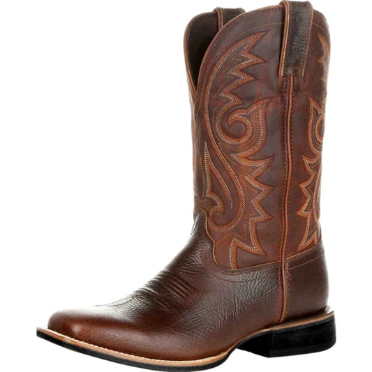 Bottes vaqueras pour homme Yehaw MX CAYO en cuir café, style cowboy avec semelle robuste et finition élégante.