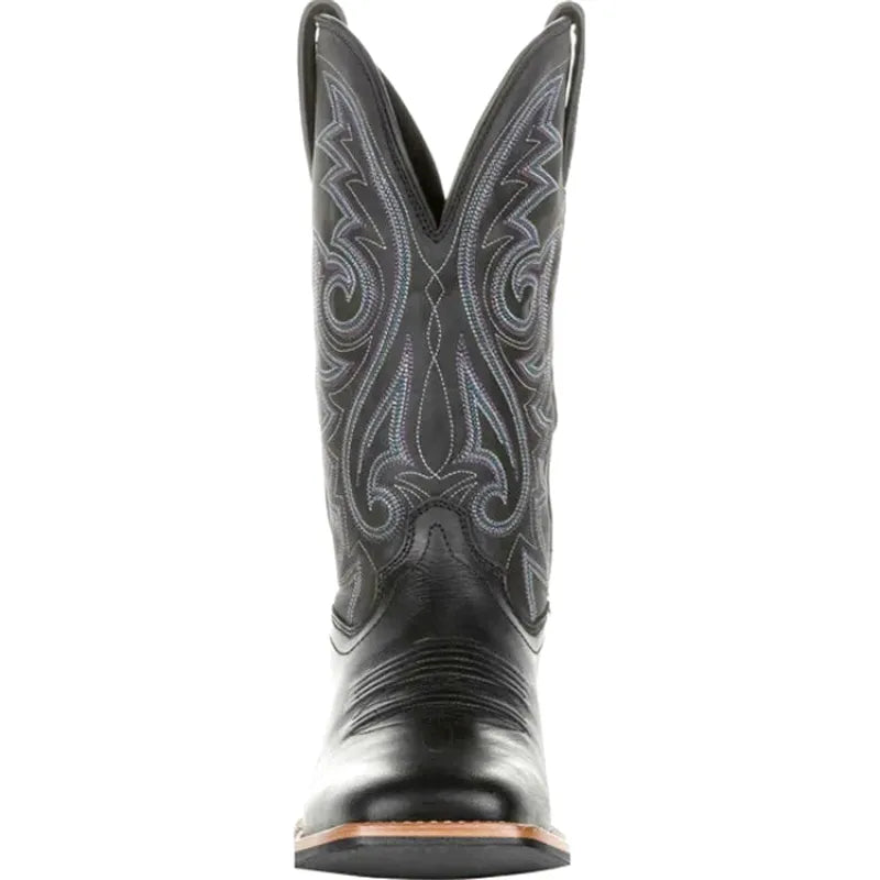 Chaussures santiags pour homme Yehaw en cuir noir, style cowboy, avec détails de couture visibles.
