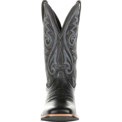 Chaussures santiags pour homme Yehaw en cuir noir, style cowboy, avec détails de couture visibles.