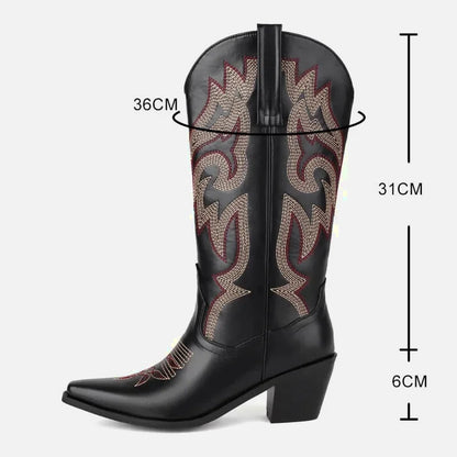 Bottes santiags pour femme Yehaw Cecilia en cuir noir, style élégant et moderne, vue de face sur fond blanc.