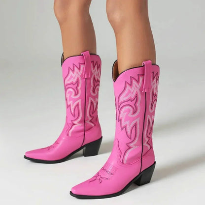 Chaussures santiag pour femme Cecilia Yehaw en rose, finition élégante et détails tendance.
