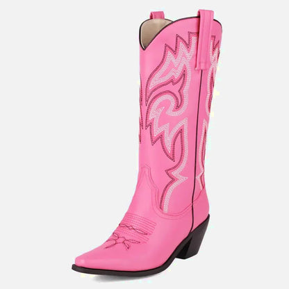 Bottes santiags pour femme Yehaw Cecilia en rose, avec détails en cuir et design élégant, vue de côté.
