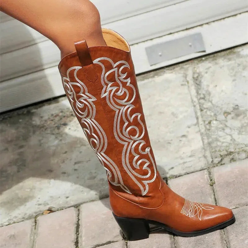 Santiags pour femme Yehaw Celia en marron, chaussures en cuir avec détails élégants, pointure 35.