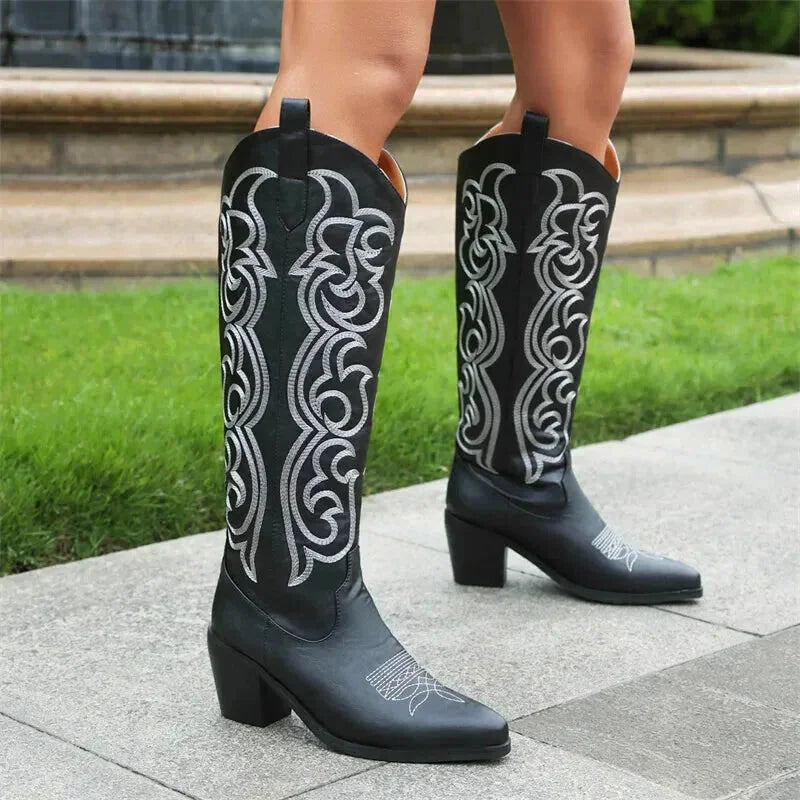 Chaussures santiag pour femme Yehaw Celia en noir, bottines élégantes avec détails stylés, taille 35.
