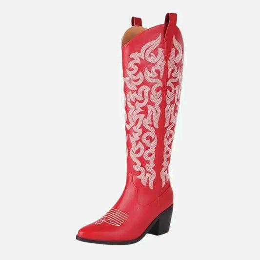 Chaussures santiags pour femme Yehaw Celia en rouge, design élégant avec détails en cuir, pointure 35.