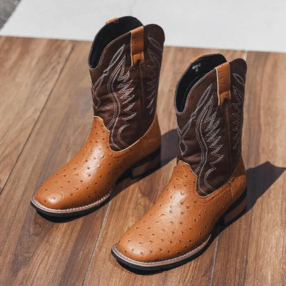 Chaussures charro pour homme Yehaw, santiags marron en cuir, détails traditionnels et finition élégante.