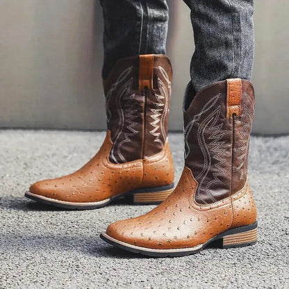 Chaussures charro pour homme Yehaw marron, santiags en cuir avec détails traditionnels, pointure 39.