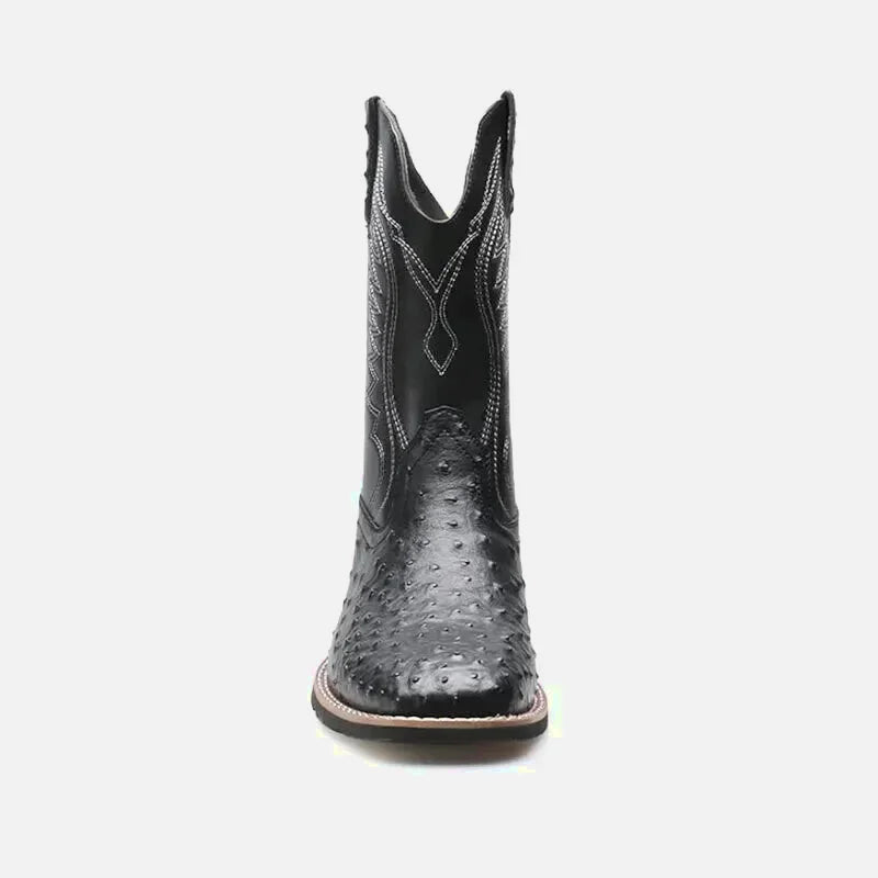 Chaussures charro pour homme Yehaw Santiag en cuir noir, design classique avec broderies traditionnelles.