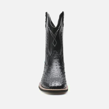 Chaussures charro pour homme Yehaw Santiag en cuir noir, design classique avec broderies traditionnelles.