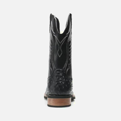 Chaussures charro pour homme Yehaw Santiag noires en cuir, avec détails traditionnels et semelle robuste.